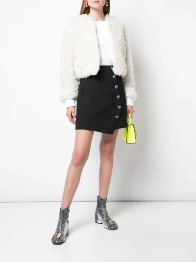 Shop Tibi Furry Cropped Bomber Jacket In White