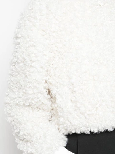 Shop Tibi Furry Cropped Bomber Jacket In White