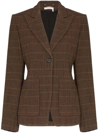 Shop Chloé Check Peaked Lapel Blazer In Brown