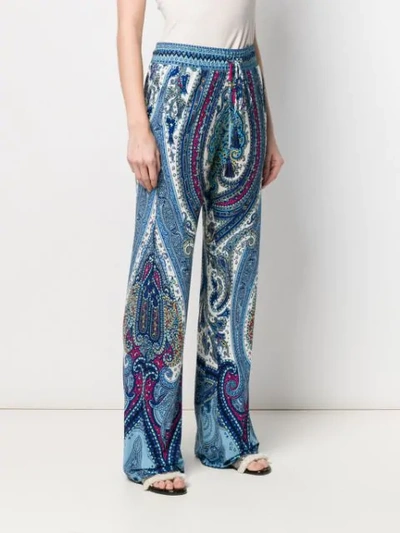 Shop Etro Paisley Print Flared Trousers In Blue