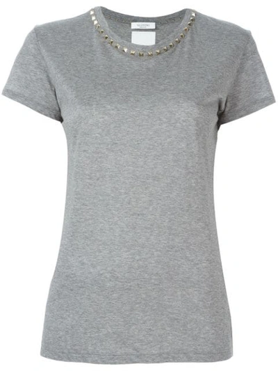 Shop Valentino 'rockstud' Collar T-shirt In Grey