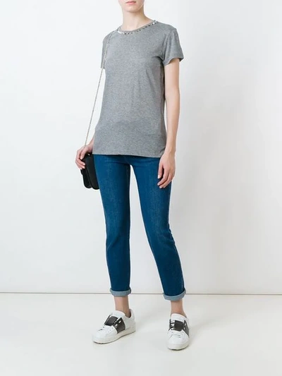 Shop Valentino 'rockstud' Collar T-shirt In Grey