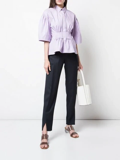 Shop Cedric Charlier Collared Blouse With Ruched Front In Purple