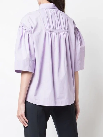 Shop Cedric Charlier Collared Blouse With Ruched Front In Purple