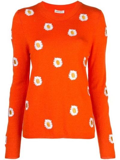Shop Mansur Gavriel Floral Embroidered Sweater In Orange ,white