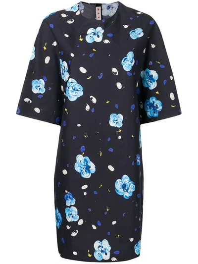 Shop Marni Floral Printed Mini Dress In Blue