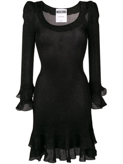 Shop Moschino Ruffled Hem Ribbed Dress In Black