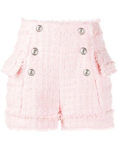 Shop Balmain Tweed Shorts In Pink