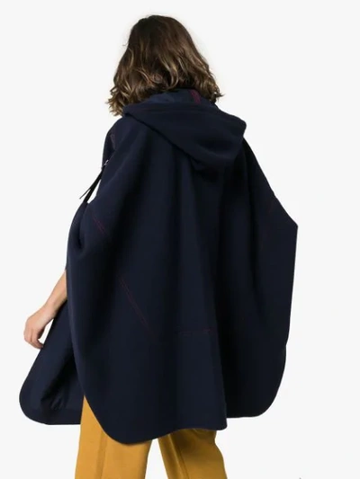 CHLOÉ HOODED PONCHO WOOL COAT - 蓝色