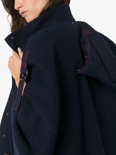 Shop Chloé Hooded Poncho Coat In Blue