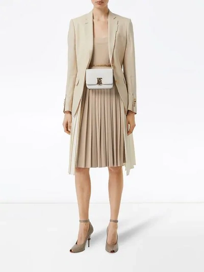 Shop Burberry Long Sleeve Pleated Dress In Neutrals