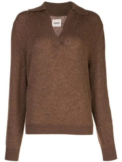 Shop Khaite Fine Knit V-neck Sweater In Tobacco