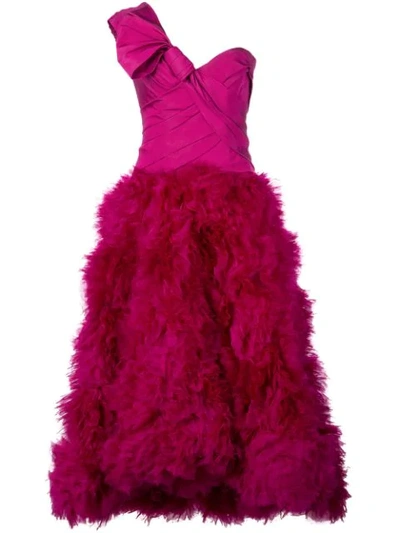 Shop Marchesa One Shoulder Flared Dress In Fuchsia