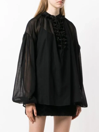 Shop Saint Laurent Sheer Loose Blouse In Black