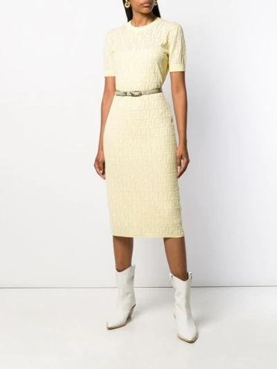 Shop Fendi Monogram Knitted Dress In Yellow