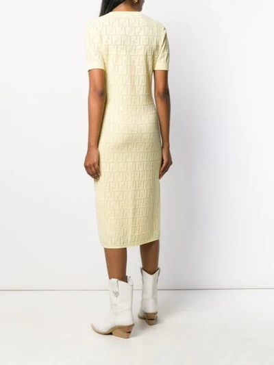 Shop Fendi Monogram Knitted Dress In Yellow