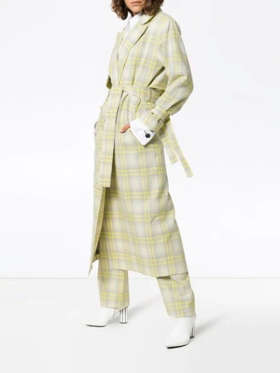 Shop Materiel Check Wool Trench Coat In Grey