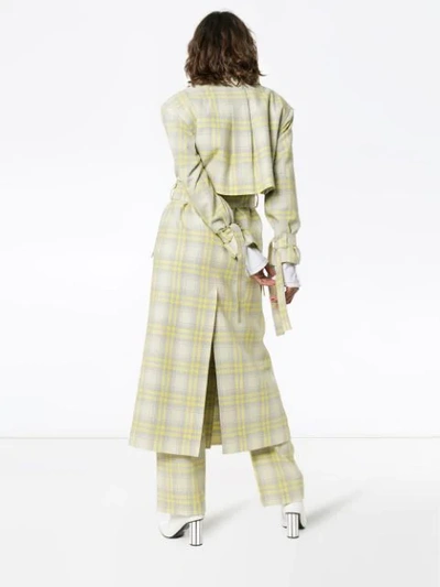 Shop Materiel Check Wool Trench Coat In Grey