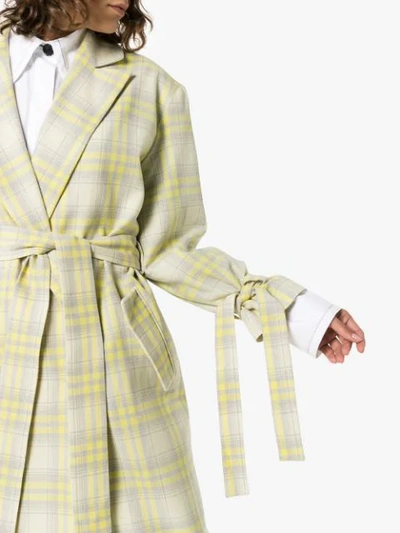 Shop Materiel Check Wool Trench Coat In Grey