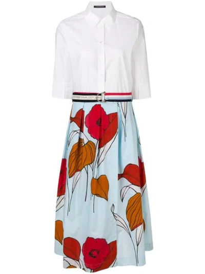 Shop Luisa Cerano Contrast Flared Shirt Dress - White