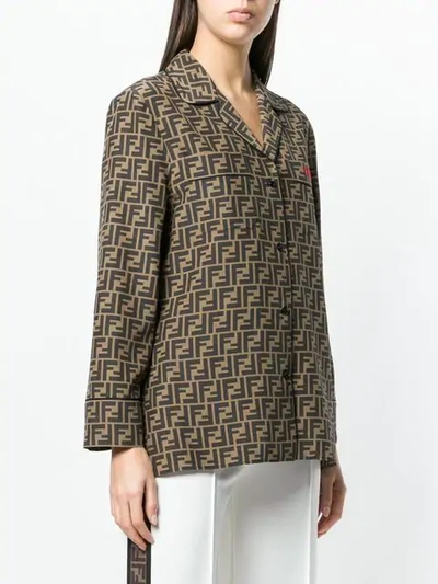 Shop Fendi Ff Logo Silk Shirt In Brown