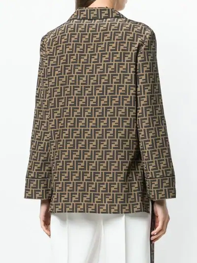 Shop Fendi Ff Logo Silk Shirt In Brown