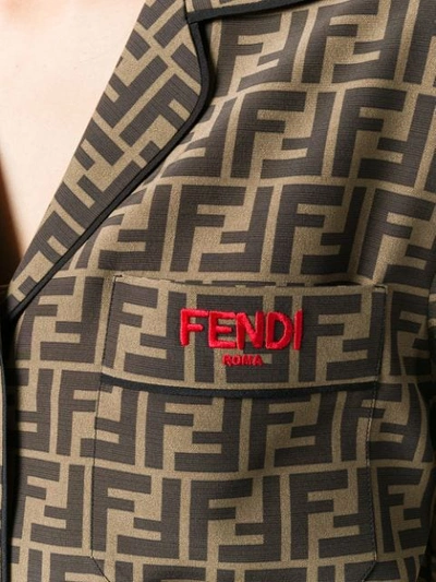 Shop Fendi Ff Logo Silk Shirt In Brown