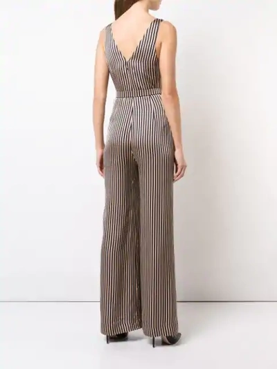 Shop Jonathan Simkhai Wrap V-neck Striped Jumpsuit In Brown