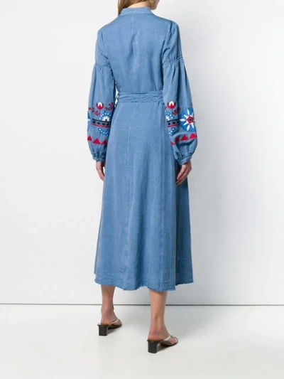 Shop Bazar Deluxe Belted Denim Shirt Dress In Blue