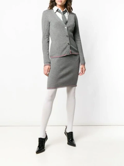 Shop Thom Browne Rwb-trim Ribbed Pencil Skirt In Grey