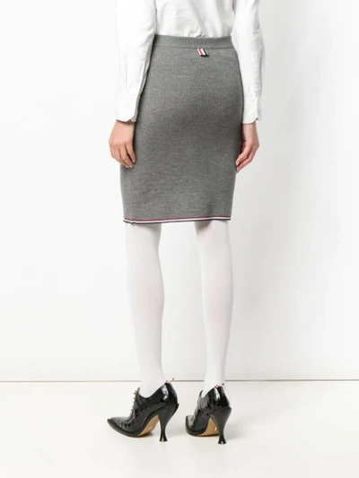 Shop Thom Browne Rwb-trim Ribbed Pencil Skirt In Grey