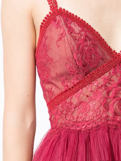 Shop Marchesa Notte Sleeveless Ruffled Lace Evening Gown In Red