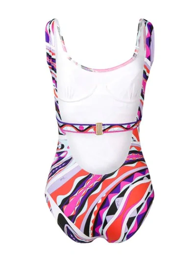 Shop Emilio Pucci Burle Print Cutout Back Swimsuit In 068 Corallo/viola