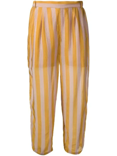 Shop Mes Demoiselles Cropped Striped Trousers In Yellow