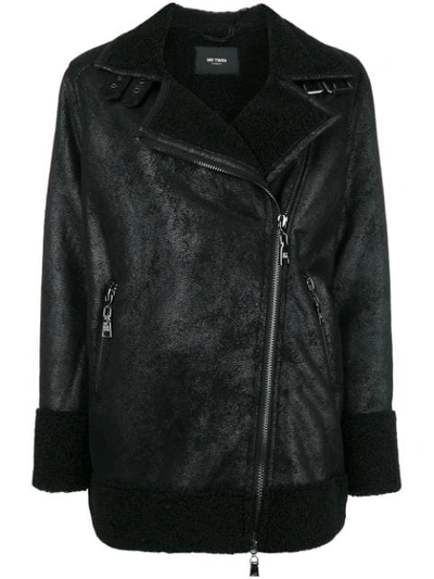 Shop Twinset Twin-set Faux Shearling Leather Jacket - Black