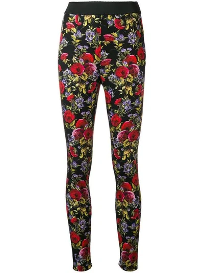 Shop Dolce & Gabbana Floral Print Leggings In Black