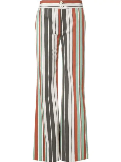 Shop Chloé Striped Flared Trousers In Green