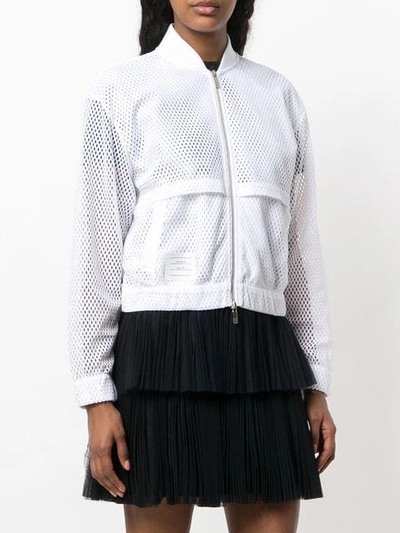 Shop Thom Browne Tricolour Bomber Jacket In White
