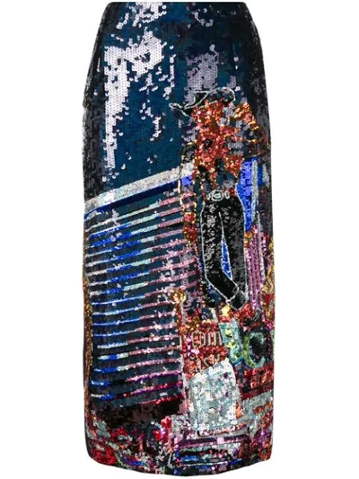 Nº21 COWBOY SEQUIN PENCIL SKIRT - 黑色