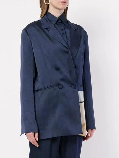 Shop Aje Downing Satin Blazer In Blue