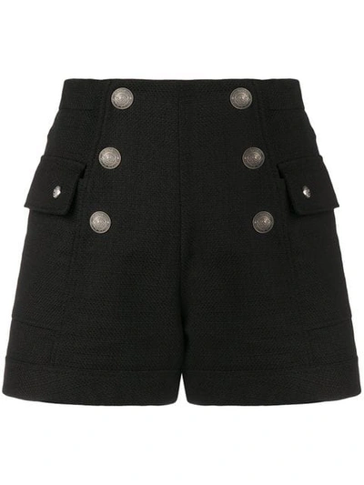 Shop Balmain Button-embellished Shorts In Black