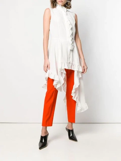 Shop Alexander Mcqueen Asymmetric Ruffled Blouse In White