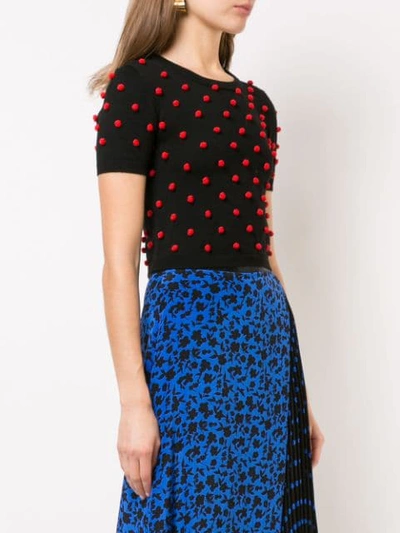 Shop Alice And Olivia Bobble Cropped Sweater In Black/cherry