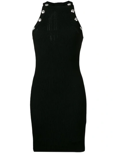 Shop Balmain Knitted Fitted Dress In Black