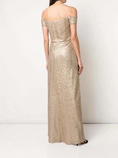 Shop Amsale Off-the-shoulder Gown In Gold