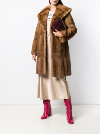 Shop Liska Zen Midi Fur Coat In Brown
