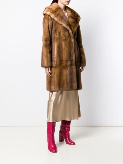 Shop Liska Zen Midi Fur Coat In Brown