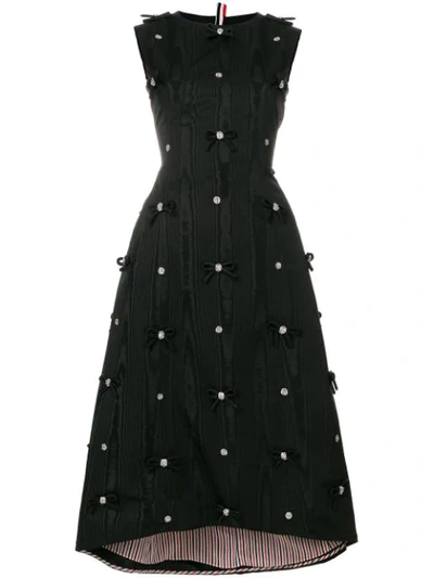 Shop Thom Browne Sleeveless Bow Applique Silk Dress - Black