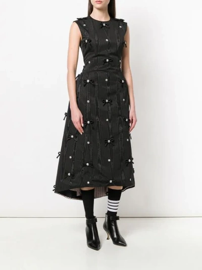 Shop Thom Browne Sleeveless Bow Applique Silk Dress - Black