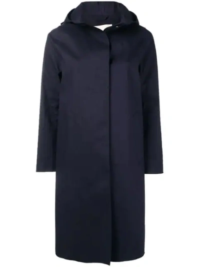 Shop Mackintosh Navy Bonded Cotton Hooded Coat Lr-021 In Blue